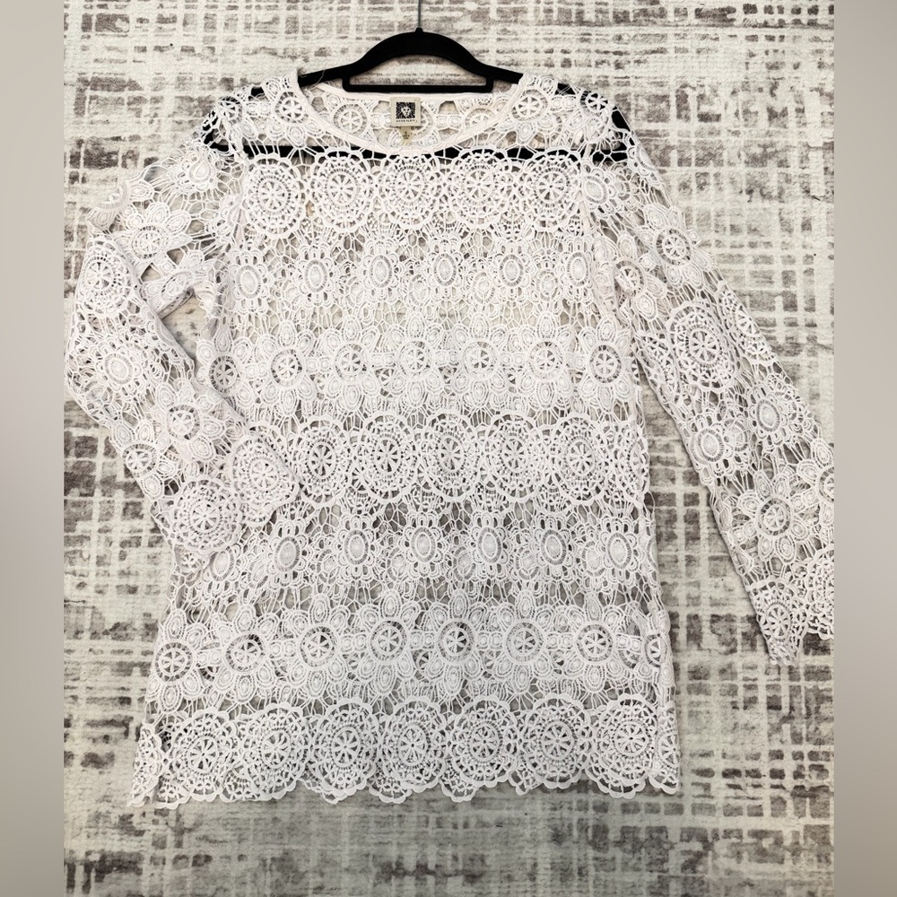Anne Klein White Lace Tunic Top-S - Picture 2 of 7
